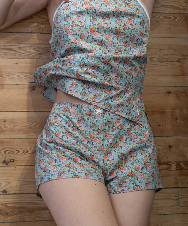 Fleurs Pois et Cie - Caraco femme 100% coton bio de fabrication française – Violet/Orange/Turquoise