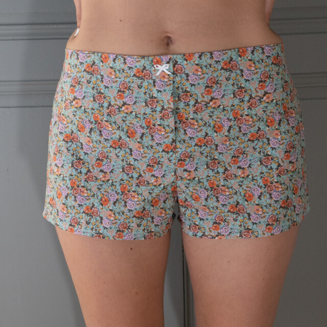 Fleurs Pois & Cie - Shorty 100% coton made in France - Violet/Orange/Turquoise
