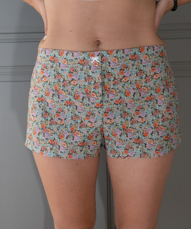 Fleurs Pois & Cie - Shorty 100% coton made in France - Violet/Orange/Turquoise