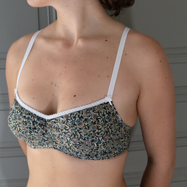 Fleurs Pois & Cie - Soutien-gorge sans armature 100% coton made in France - Bleu/Noir/Doré