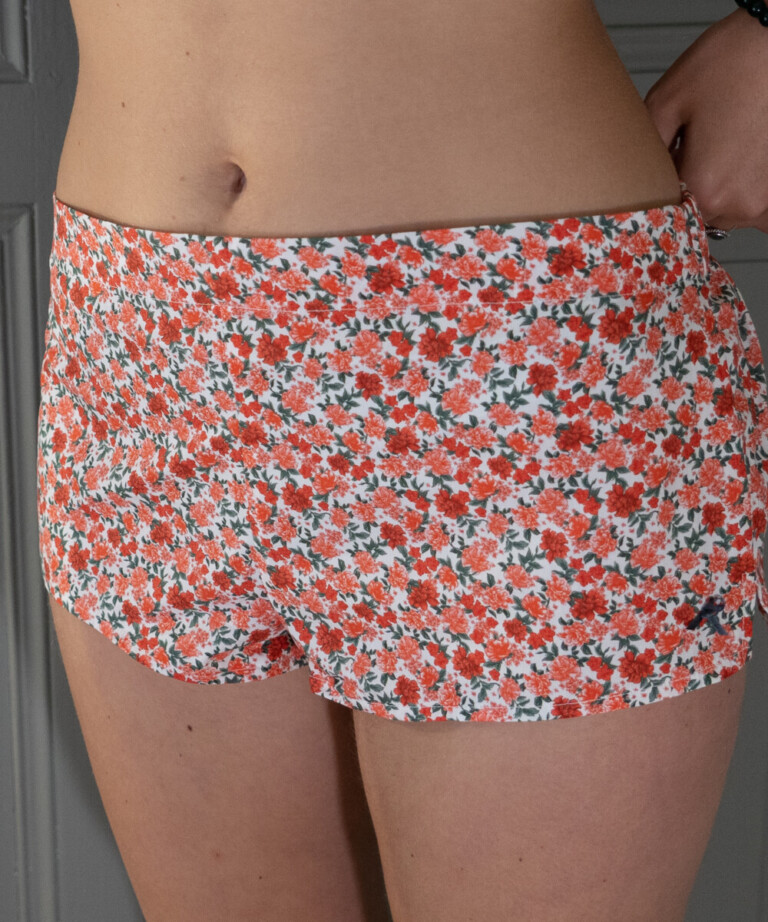 Fleurs Pois & Cie - Boxer femme 100% coton bio ou éco made in France - Rouge/Rose/Blanc/vert foncé