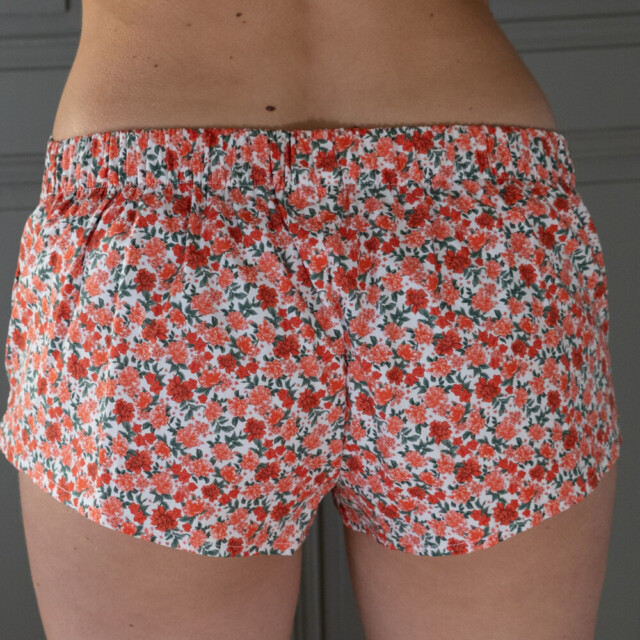 Fleurs Pois & Cie - Boxer femme 100% coton bio ou éco made in France - Rouge/Rose/Blanc/vert foncé