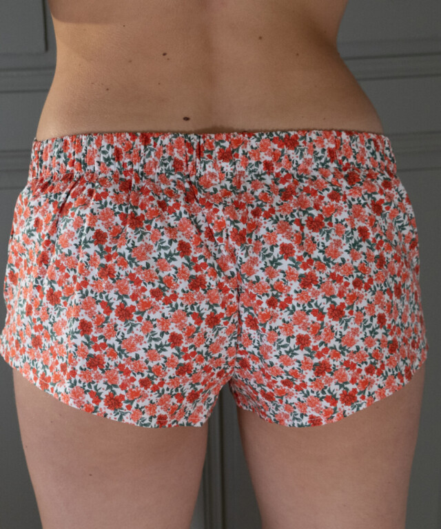 Fleurs Pois & Cie - Boxer femme 100% coton bio ou éco made in France - Rouge/Rose/Blanc/vert foncé