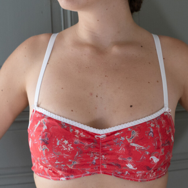 Fleurs Pois & Cie - Soutien-gorge sans armature 100% coton made in France - Rouge/Blanc/Gris