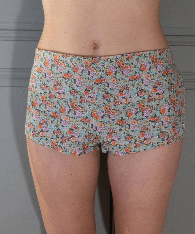 Fleurs Pois & Cie - Boxer femme 100% coton bio ou éco made in France - Violet/Orange/Turquoise