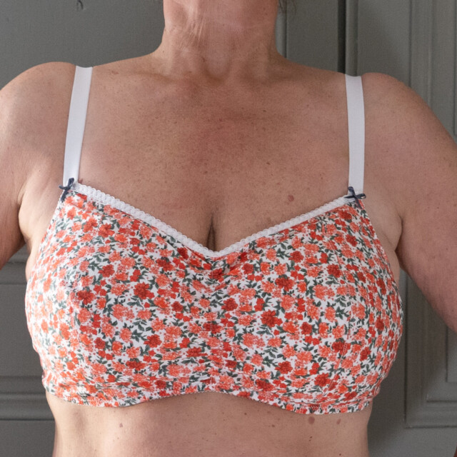 Fleurs Pois & Cie - Soutien-gorge sans armature 100% coton made in France - Rouge/Rose/Blanc/vert foncé