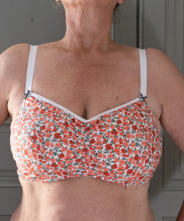 Fleurs Pois & Cie - Soutien-gorge sans armature 100% coton made in France - Rouge/Rose/Blanc/vert foncé