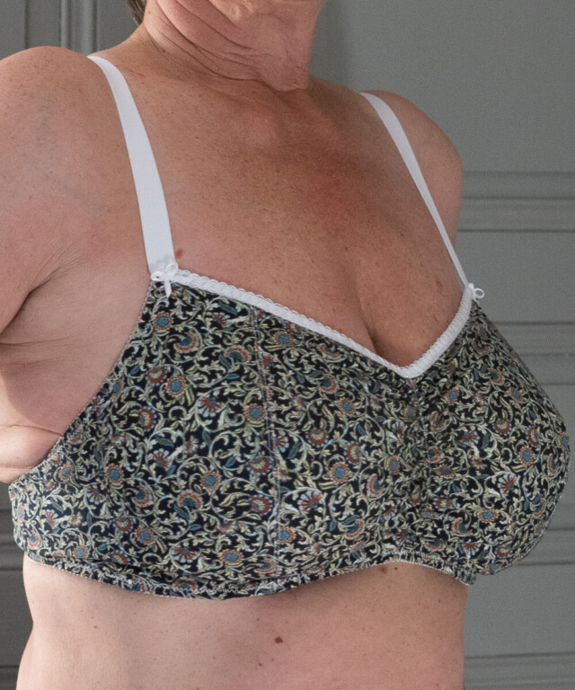Fleurs Pois & Cie - Soutien-gorge sans armature 100% coton made in France - Bleu/Noir/Doré