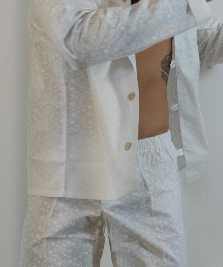 Fleurs Pois & Cie - Pyjama homme 100% coton fabriqué en France - Blanc