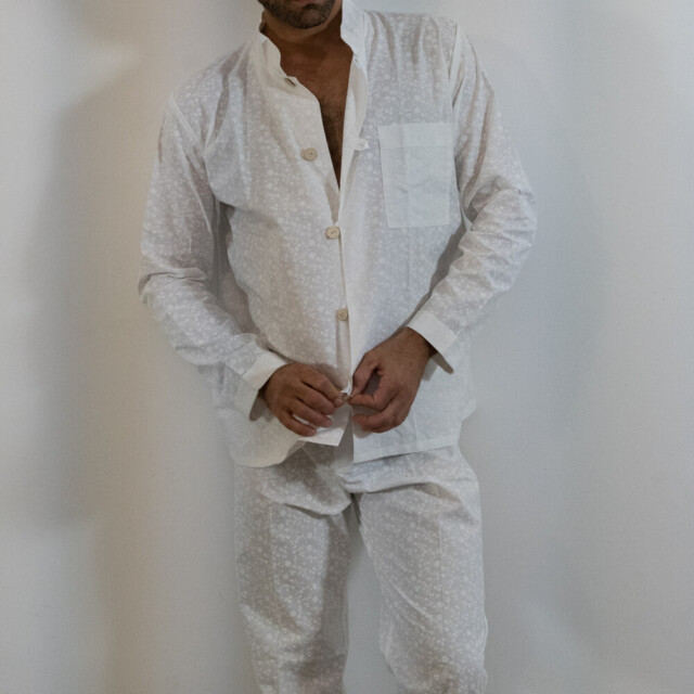 Fleurs Pois & Cie - Pyjama homme 100% coton fabriqué en France - Blanc