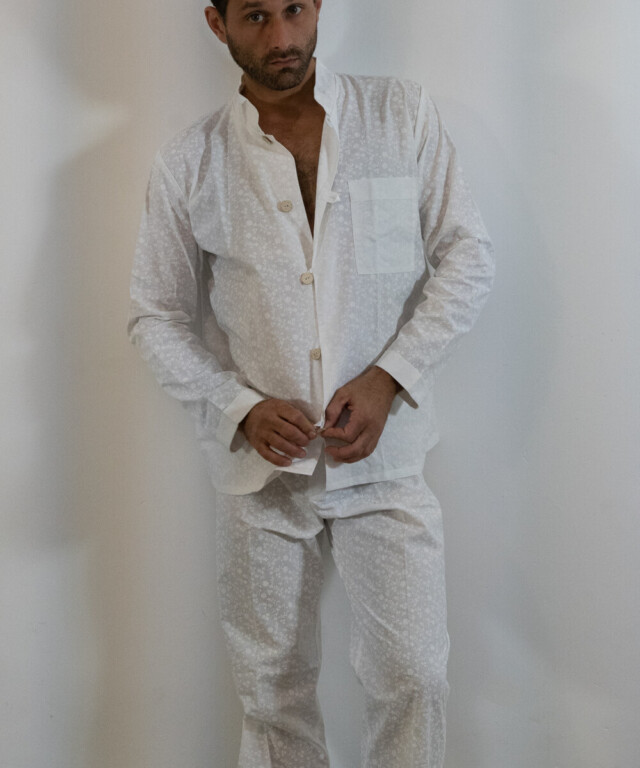 Fleurs Pois & Cie - Pyjama homme 100% coton fabriqué en France - Blanc