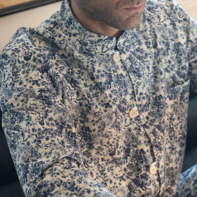 Fleurs Pois & Cie - Pyjama homme 100% coton fabriqué en France - Bleu/Blanc