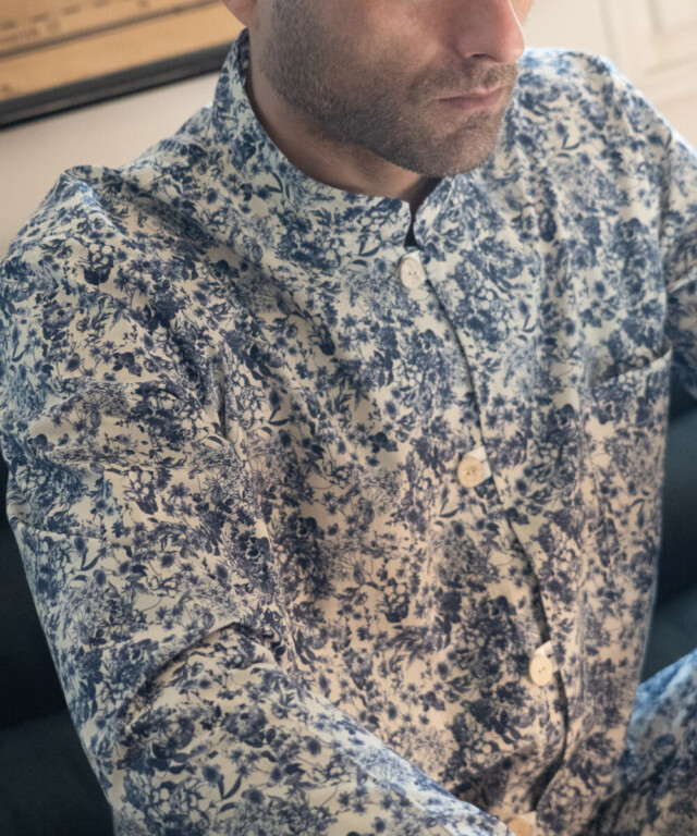 Fleurs Pois & Cie - Pyjama homme 100% coton fabriqué en France - Bleu/Blanc