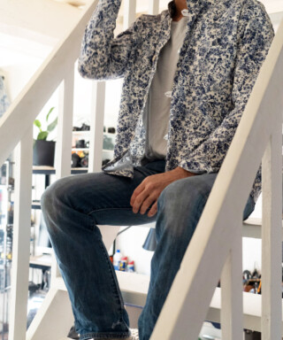 Fleurs Pois et Cie - Chemise ou veste pour homme ?  Bleu/Blanc