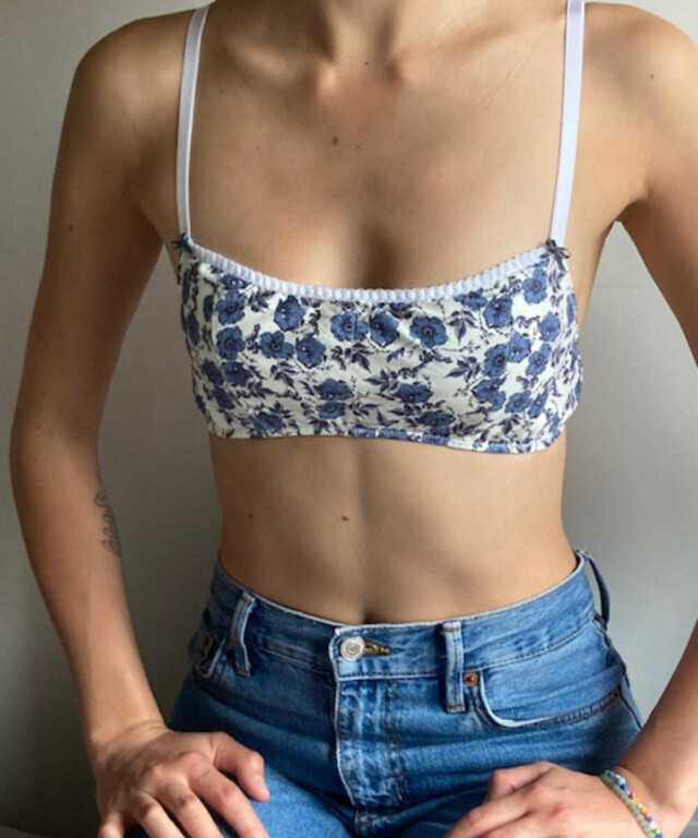 Fleurs Pois et Cie - Soutien-gorge sans armature 100% coton made in France – Bleu/Blanc