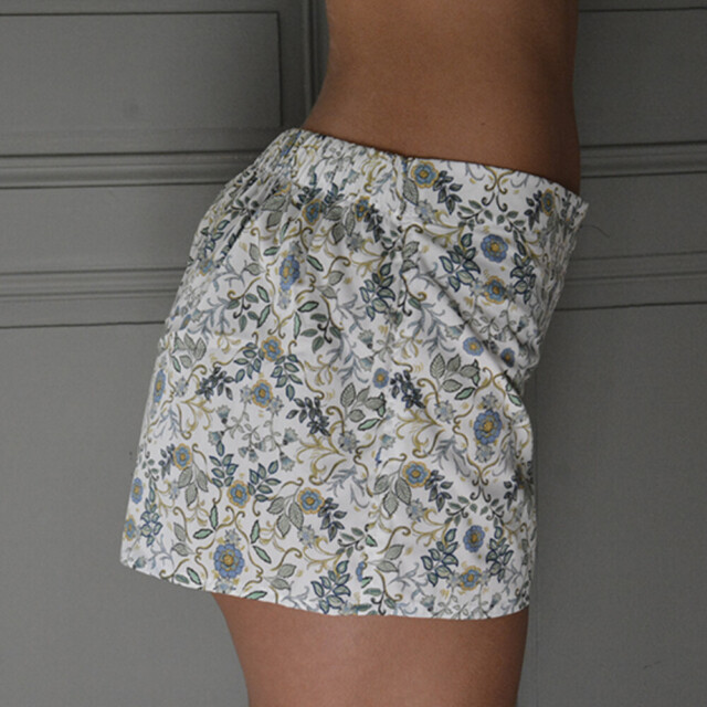 Fleurs Pois & Cie - Shorty 100% coton made in France - Blanc/vert foncé/vert clair/Bleu ciel
