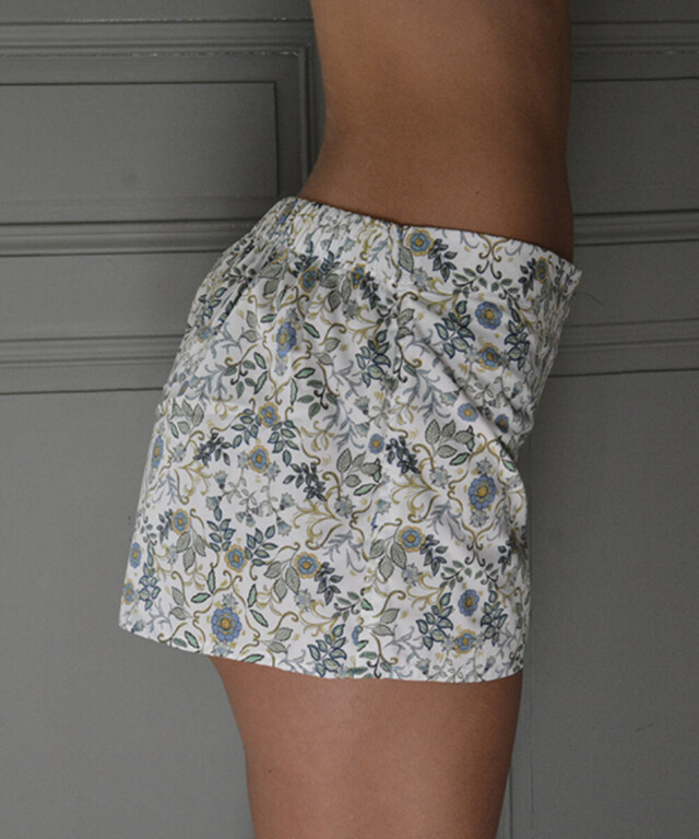 Fleurs Pois & Cie - Shorty 100% coton made in France - Blanc/vert foncé/vert clair/Bleu ciel