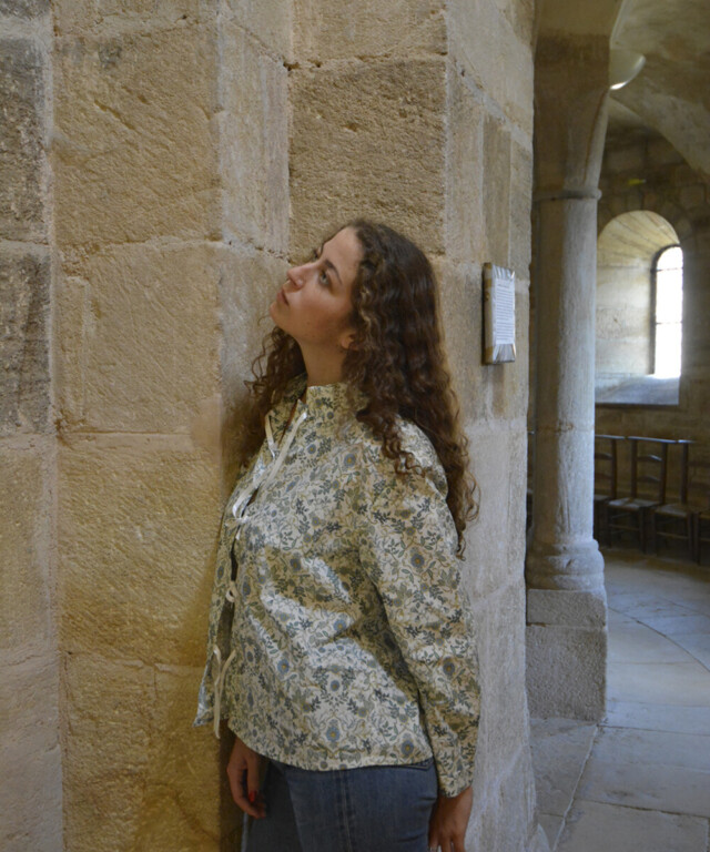 Fleurs Pois & Cie - Veste de pyjama pour femme et/ou chemisier ? - Blanc/vert foncé/vert clair/Bleu ciel