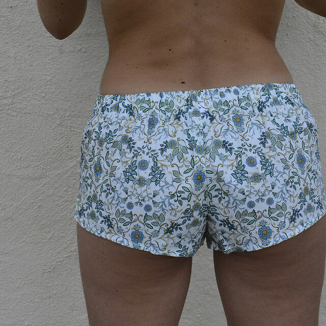 Fleurs Pois & Cie - Boxer femme 100% coton bio ou éco made in France - Blanc/vert foncé/vert clair/Bleu ciel