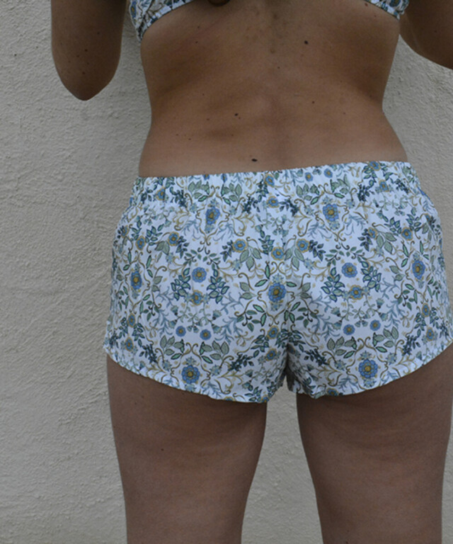 Fleurs Pois & Cie - Boxer femme 100% coton bio ou éco made in France - Blanc/vert foncé/vert clair/Bleu ciel