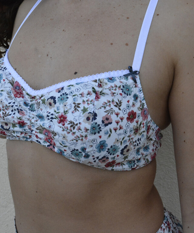 Fleurs Pois & Cie - Soutien-gorge sans armature 100% coton made in France - Rouge/Ivoire/Bleu/Rose/Blanc/Noir