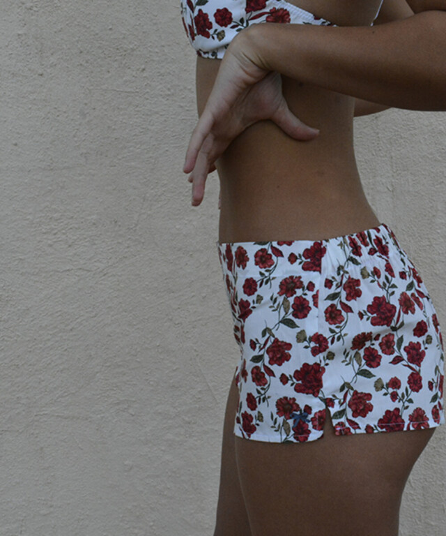 Fleurs Pois et Cie - Boxer femme 100% coton bio ou éco made in France – Rouge/Blanc/vert foncé/vert clair