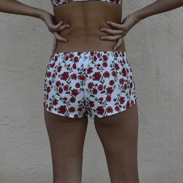Fleurs Pois & Cie - Boxer femme 100% coton bio ou éco made in France - Rouge/Blanc/vert foncé/vert clair
