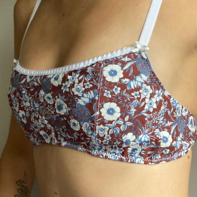 Fleurs Pois & Cie - Soutien-gorge sans armature 100% coton made in France - Bleu/Blanc/Marron