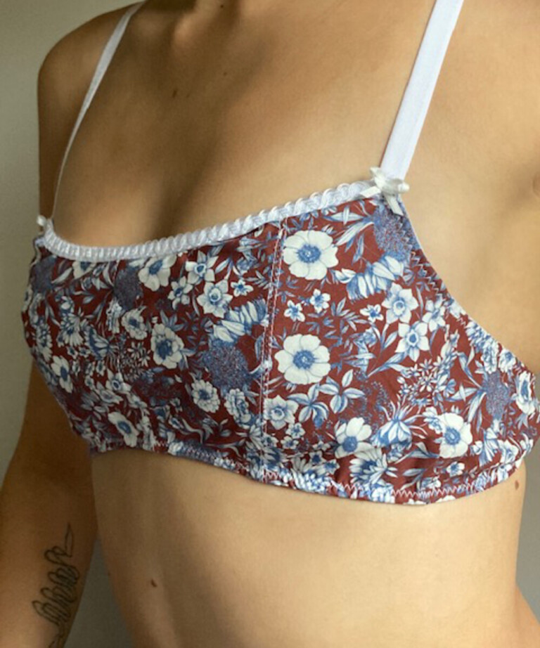 Fleurs Pois & Cie - Soutien-gorge sans armature 100% coton made in France - Bleu/Blanc/Marron