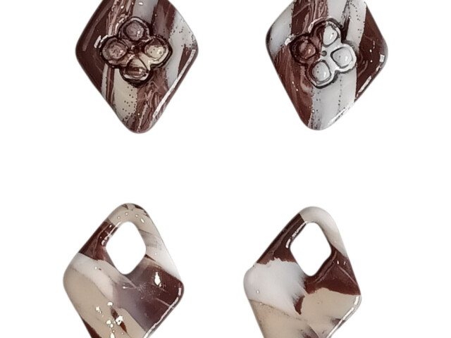 L'Atelier de Patricia - Ensemble Cache-boutons + Pampilles Cappuccino Marbré Beige - chocolat