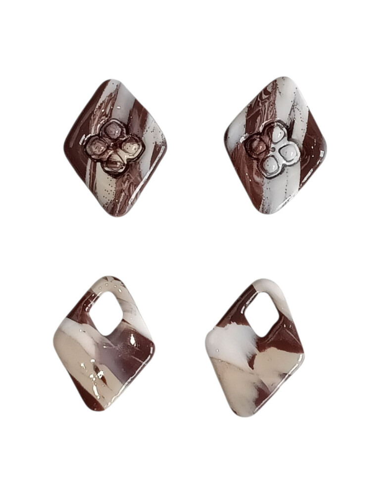 L'Atelier de Patricia - Ensemble Cache-boutons + Pampilles Cappuccino Marbré Beige - chocolat