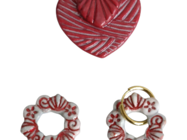 L'Atelier de Patricia - Ensemble cache bouton et pampilles -Cache-Cœur et Pampilles Rouge-Blanc Rouge