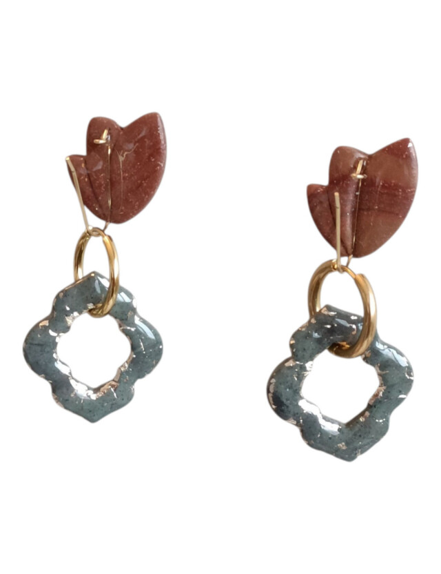 L'Atelier de Patricia - Ensemble Clip-boutons & Pampilles " Jade Impérial " (lot de 4)