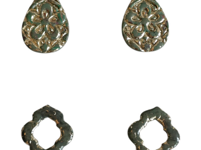 L'Atelier de Patricia - Ensemble Clip-boutons & Pampilles " Jade Impérial " (lot de 4)