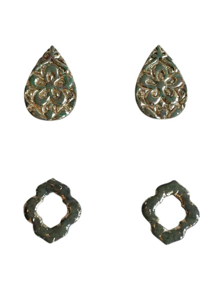 L'Atelier de Patricia - Ensemble Clip-boutons & Pampilles " Jade Impérial " (lot de 4)