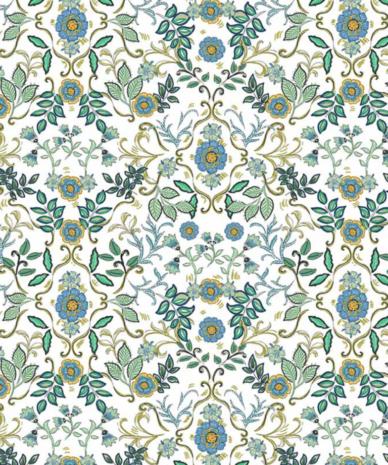 Fleurs Pois & Cie - Culotte 100% coton made in France - Blanc/vert foncé/vert clair/Bleu ciel