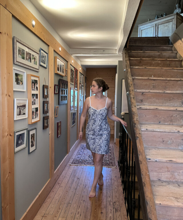 Fleurs Pois et Cie - Nuisette femme ou petite robe 100% coton – Bleu/Blanc