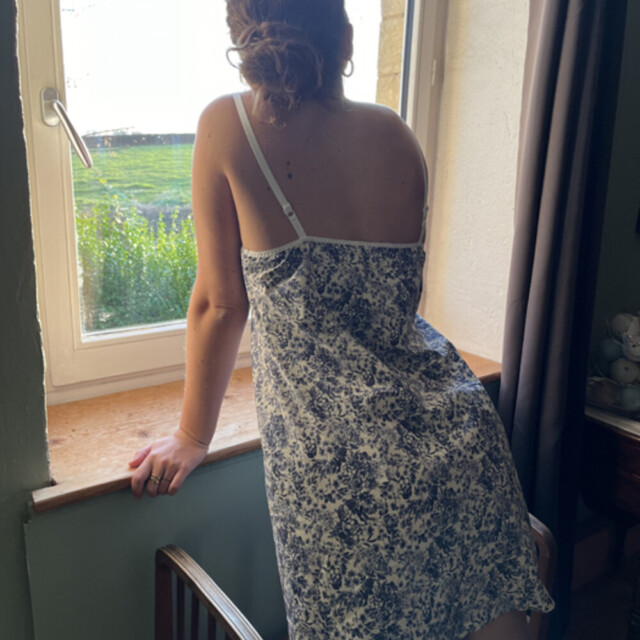 Fleurs Pois & Cie - Nuisette femme ou petite robe 100% coton - Bleu/Blanc