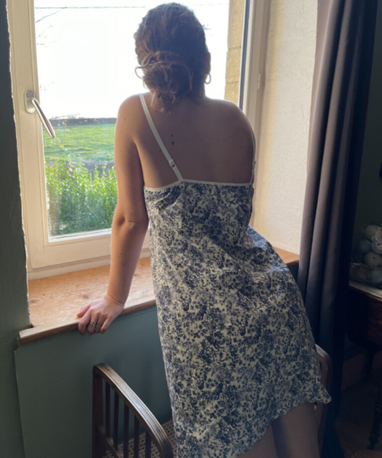 Fleurs Pois & Cie - Nuisette femme ou petite robe 100% coton - Bleu/Blanc