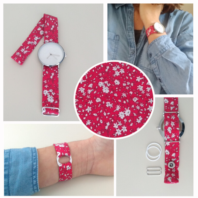 Lipia-bracelet-de-montre-tissu-fleuri-rouge