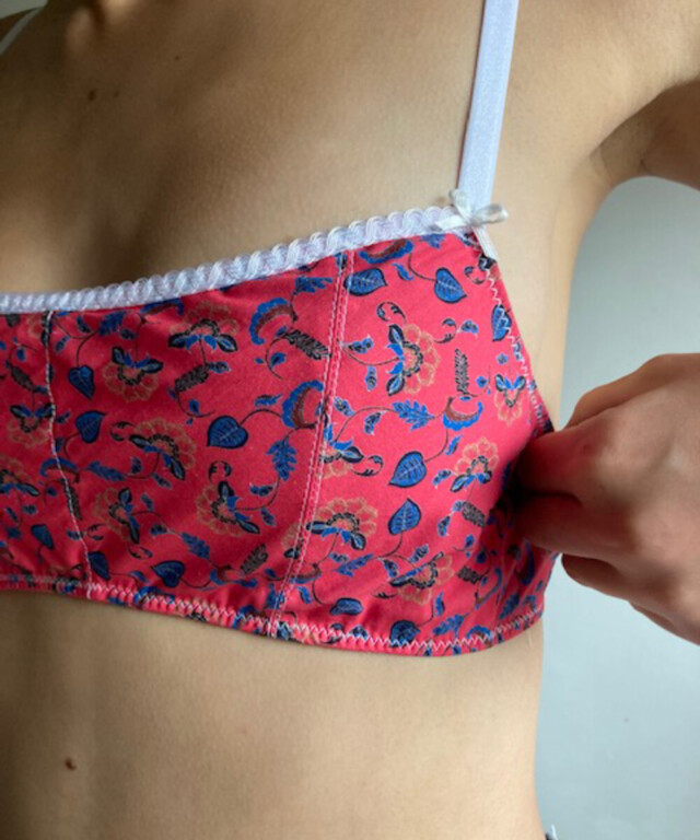 Fleurs Pois et Cie - Soutien-gorge sans armature 100% coton made in France – Bleu/Rose