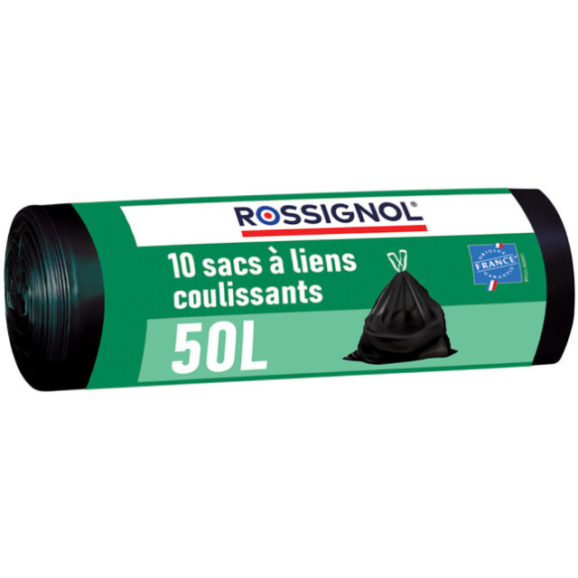 Prosper la poubelle française - Lot de 10 sacs-poubelle 50L avec lien coulissant Noir