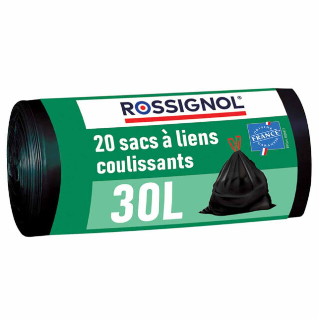 Prosper la poubelle française - Lot de 20 sacs-poubelle 30L avec lien coulissant Noir