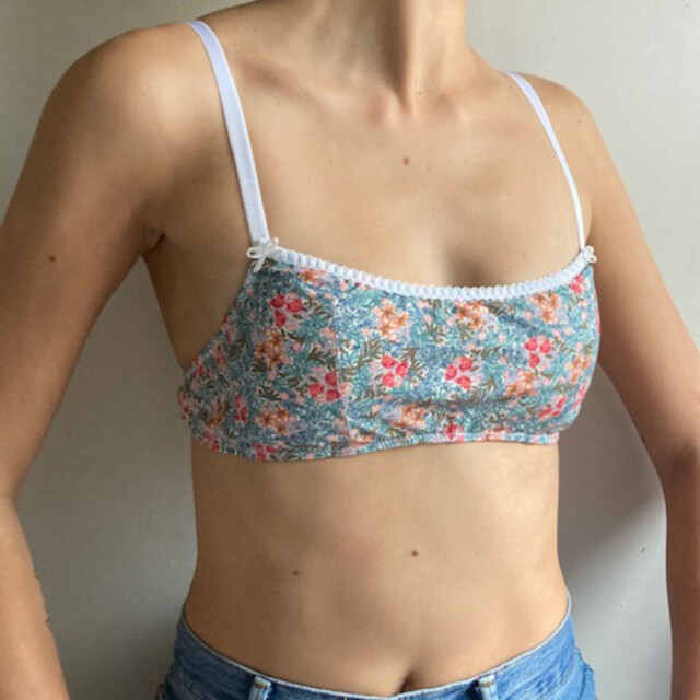 Fleurs Pois & Cie - Soutien-gorge sans armature 100% coton made in France - Rose/vert clair