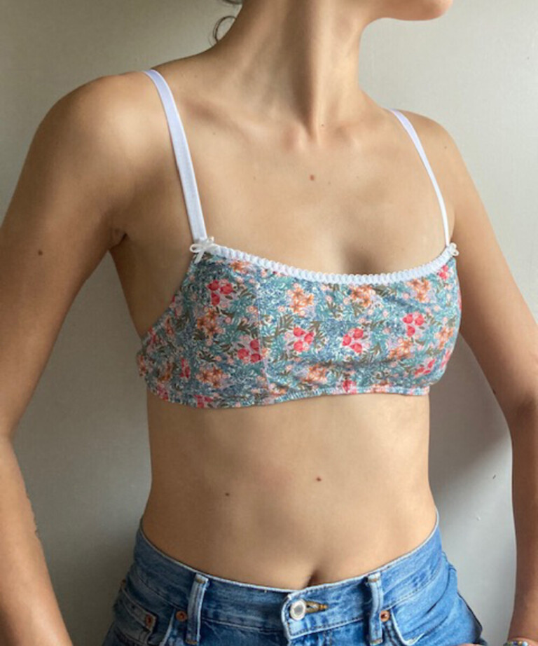 Fleurs Pois & Cie - Soutien-gorge sans armature 100% coton made in France - Rose/vert clair