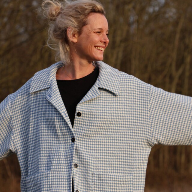 Quintessence - Manteau Kaï pied de poule bleu