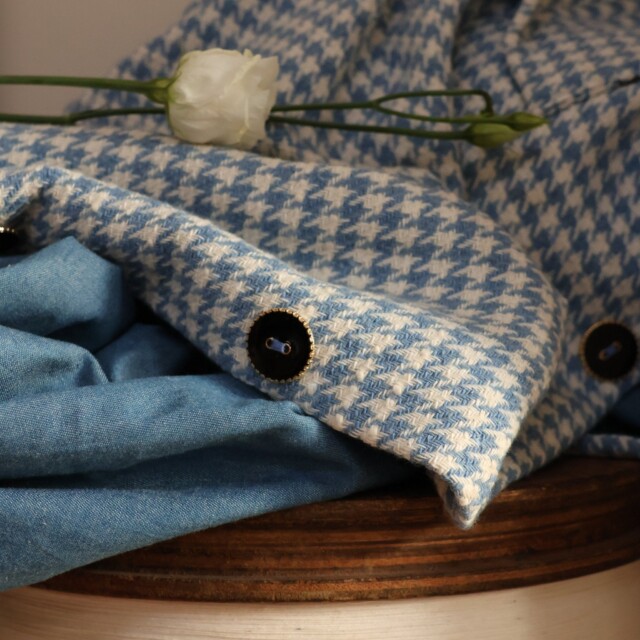 Quintessence - Manteau Kaï pied de poule bleu