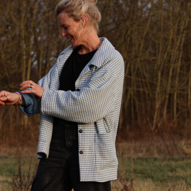 Quintessence - Manteau Kaï pied de poule bleu