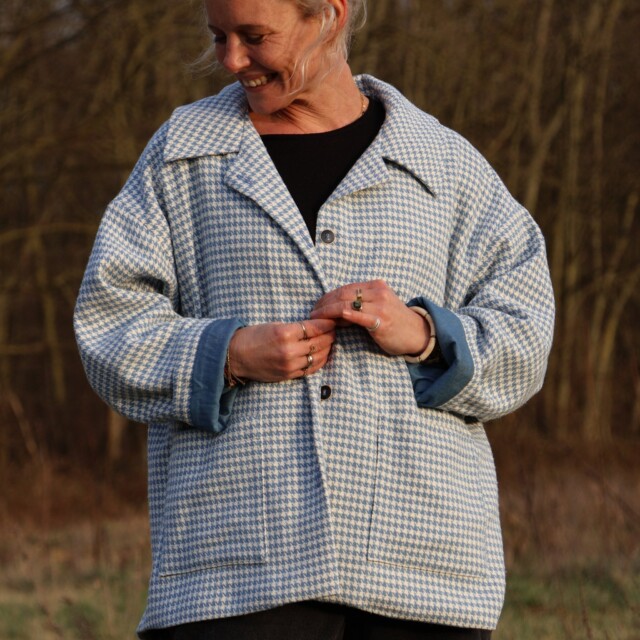 Quintessence - Manteau Kaï pied de poule bleu