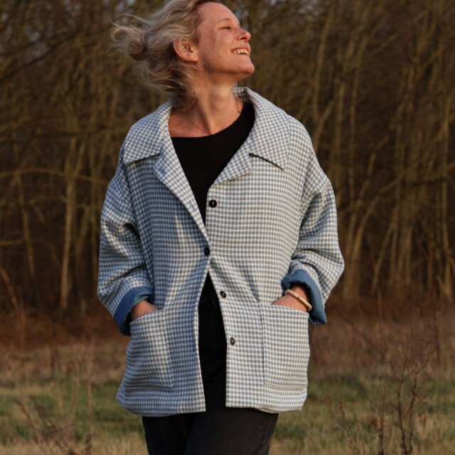 Quintessence - Manteau Kaï pied de poule bleu